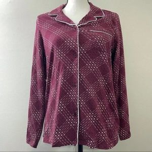 Pendleton Button Front Collared Pajama Sleep Top Maroon Plaid Sz Small